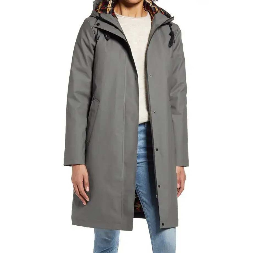 Pendleton Eureka Raincoat Medium Grey Lined Hooded Long Jacket Waterproof NWOT